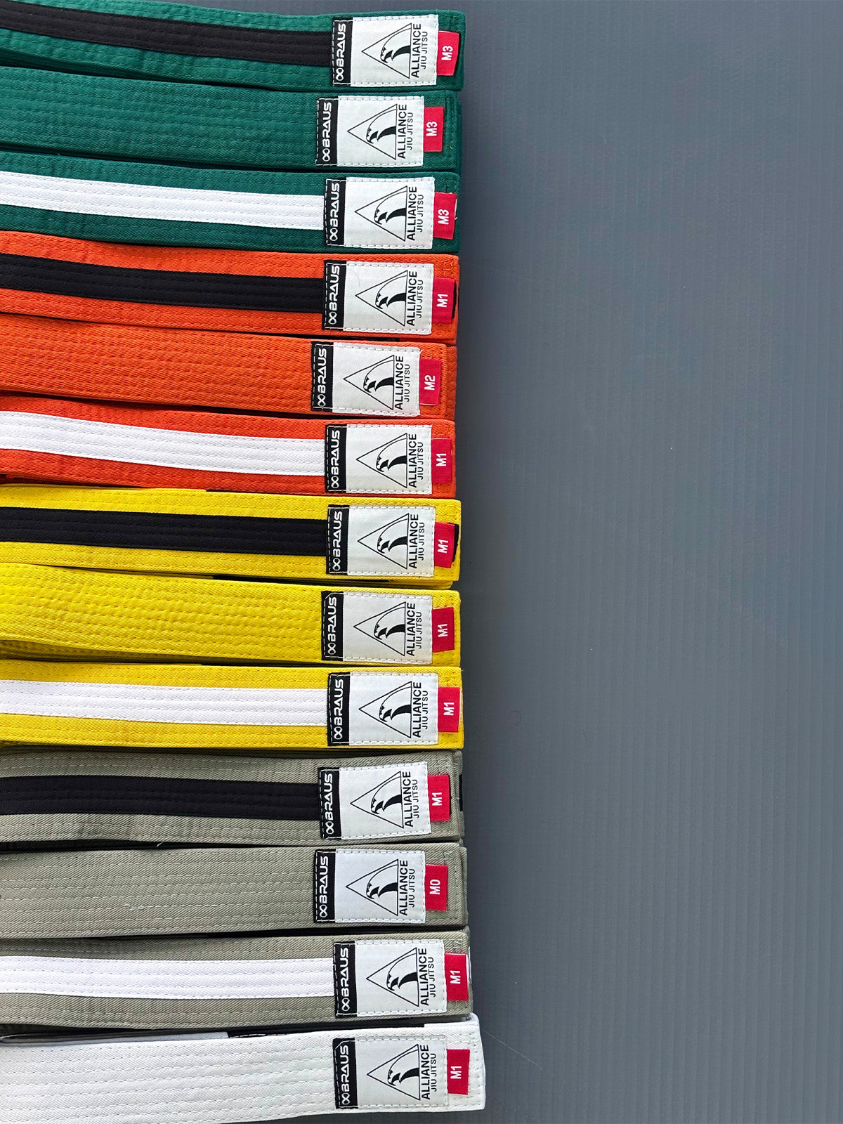 Braus Fight Alliance Belt Kids White Orange Yellow Grey Green Orange/White Orange/Black Yellow/White Yellow/Black Grren/White Green/Black Grey/White Grey/Black